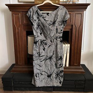 Escada Houndstooth Floral Plaid Women's Dress Size 8 Black White